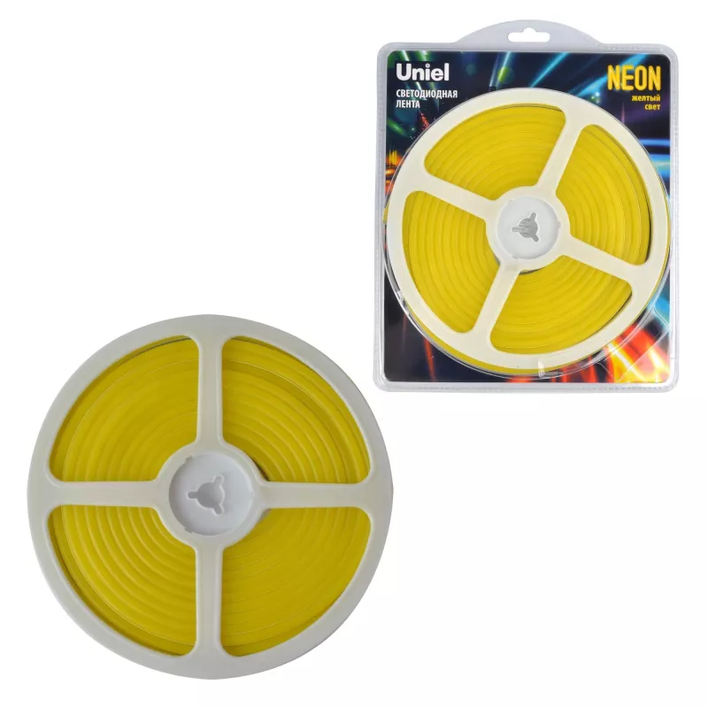 

Светодиодная лента Uniel ULS-N01-2835-120LED/m-6mm-IP67-DC12V-9W/m-5M-YELLOW блистер