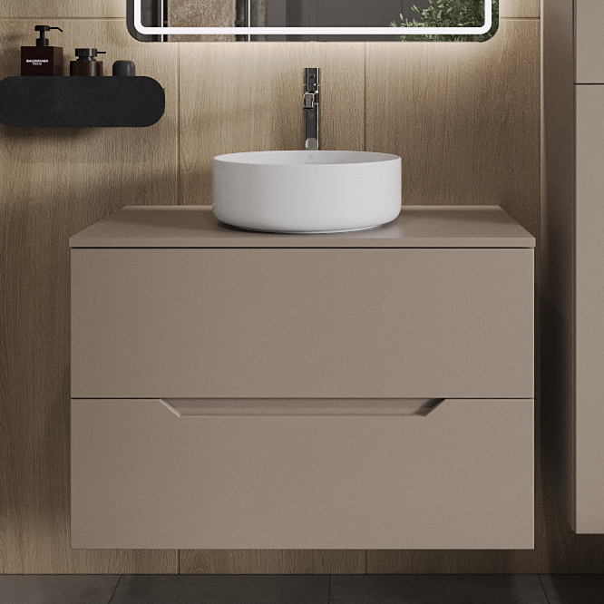 

Тумба с раковиной Orange Line 80 подвесная, 2 ящика, матовый латте с раковиной B09-360W