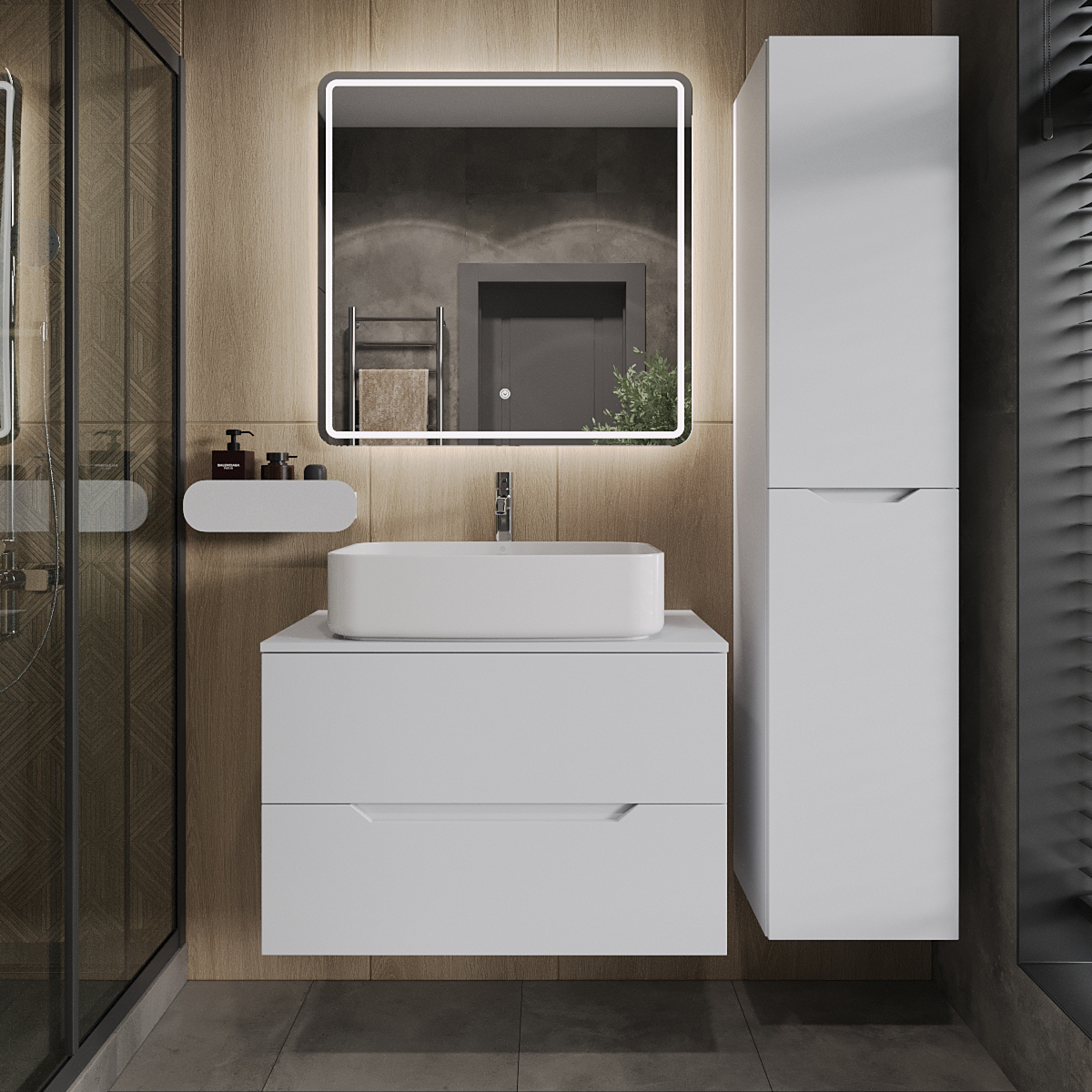 Мебель для ванной комнаты Orange Line 80 подвесная 2 ящика матовая белая с раковиной B07-600W 52940₽