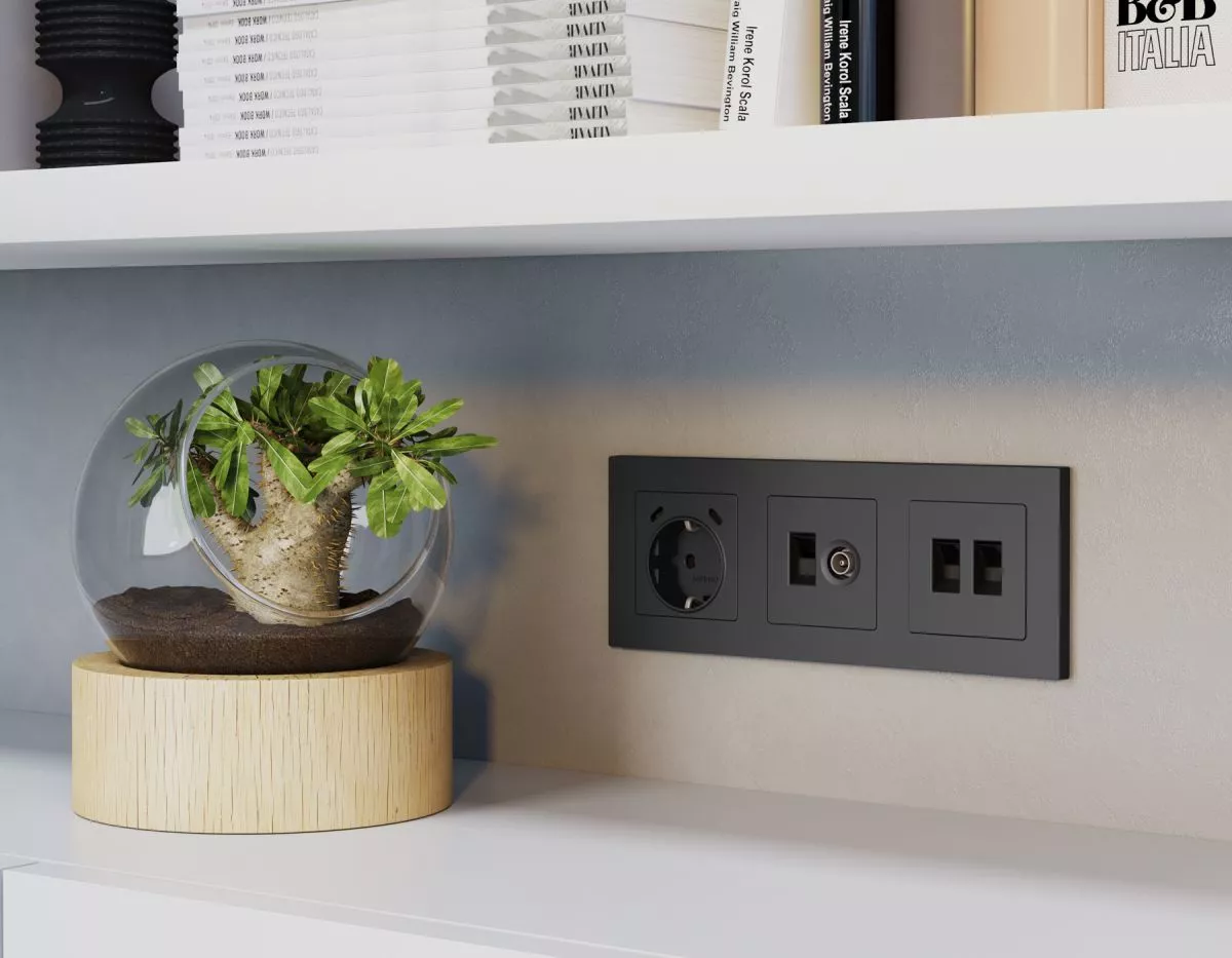 

Комплект мех-ма розетки компьютерной + TV оконечной RJ-45 с автоматической защитной шторкой Alfa Графит мягкое касание Quant Ambrella Volt MA912510 (AP9125, VM195)