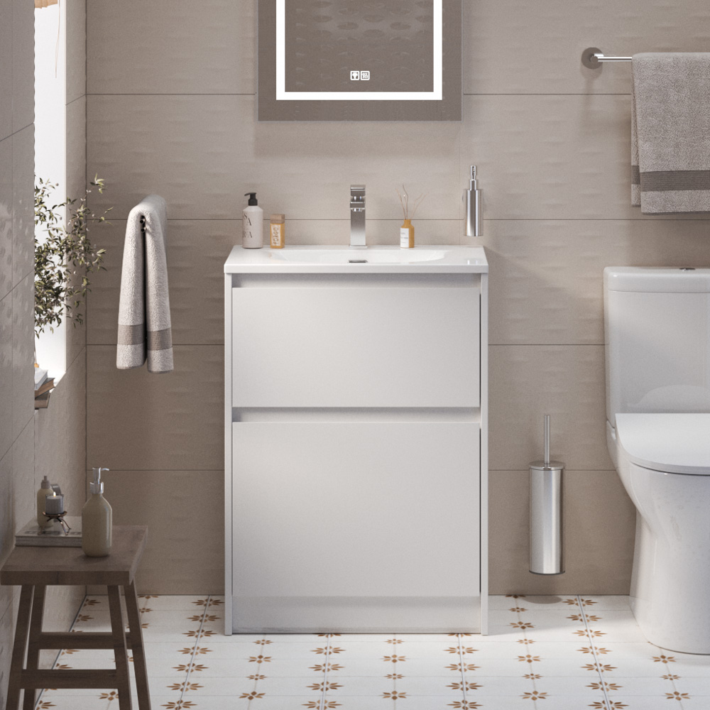 

Тумба с раковиной BelBagno Kraft 39 60 напольная, bianco opaco, раковина BB-8099-3-60