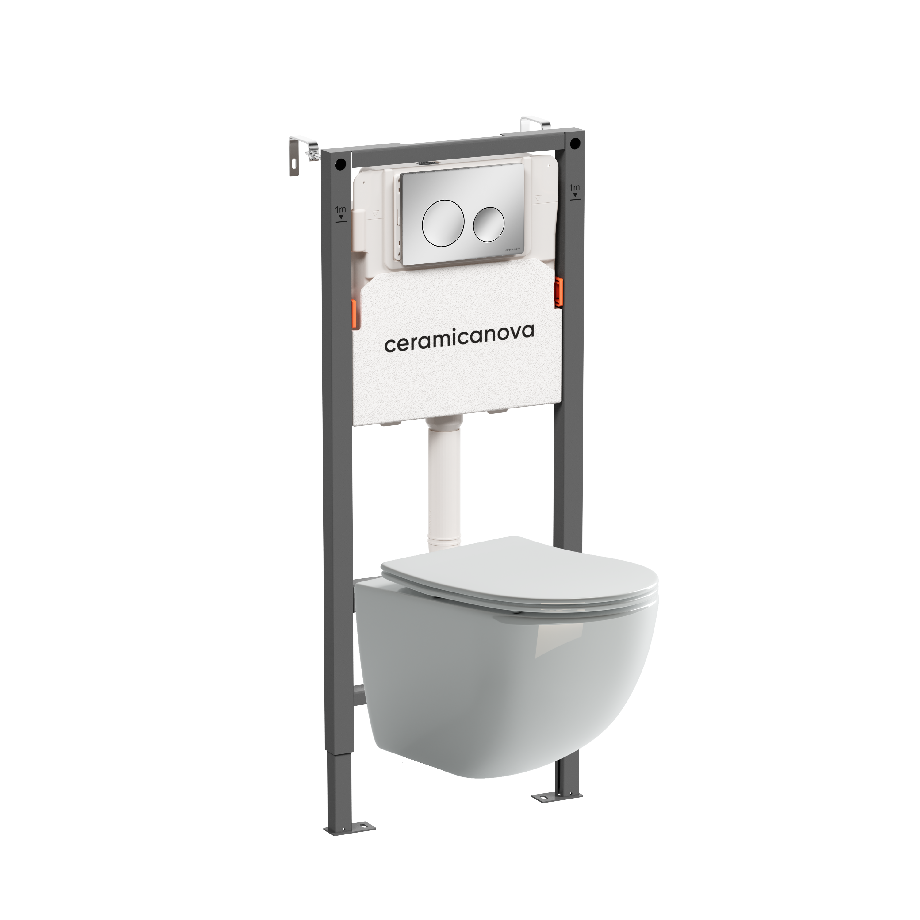 

Комплект Ceramicanova Унитаз подвесной Forma CN3009 безободковый, с микролифтом + Инсталляция Balance CN121001CH с кнопкой Circle глянцевый хром