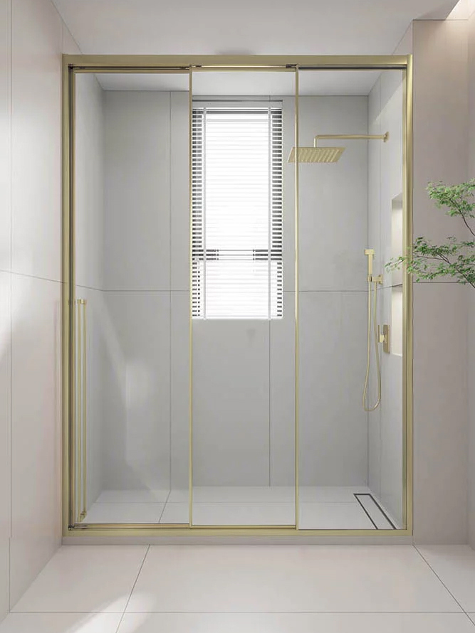 Душевая дверь в нишу Veconi Premium Prato 300 G-R 160, профиль брашированное золото, стекло прозрачное