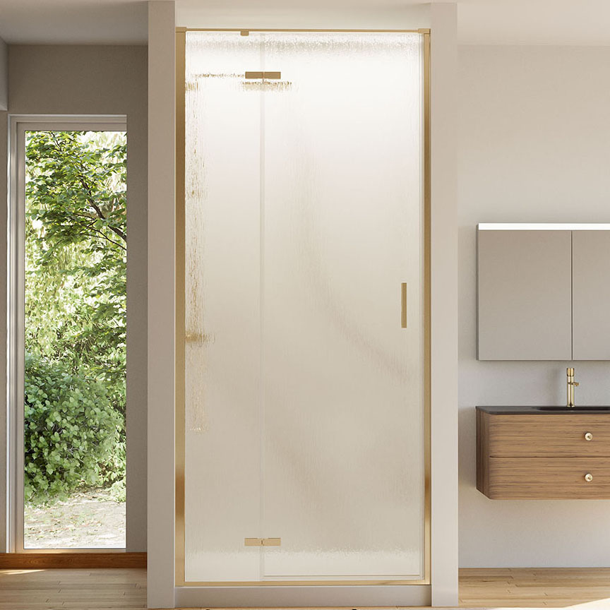 

Душевая дверь в нишу Veconi Vianno VN-73RG/L 90 см, профиль брашированное золото, стекло текстурное дождь