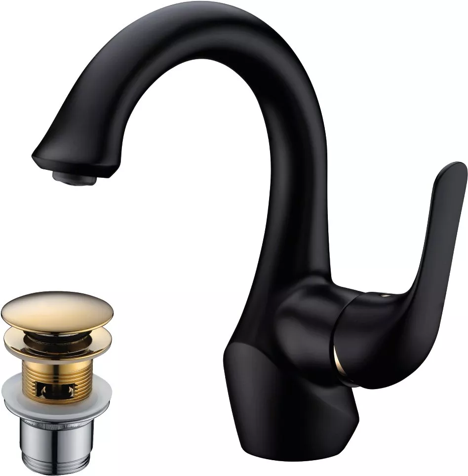 

Смеситель для раковины Lemark Swan LM5406BG с донным клапаном черный, золото
