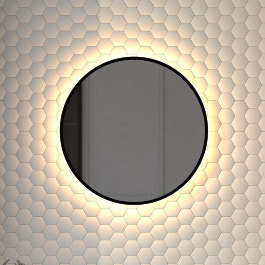 

Зеркало круглое Defesto Aura DF 2992 50x50, с теплой подсветкой, без выключателя, черное