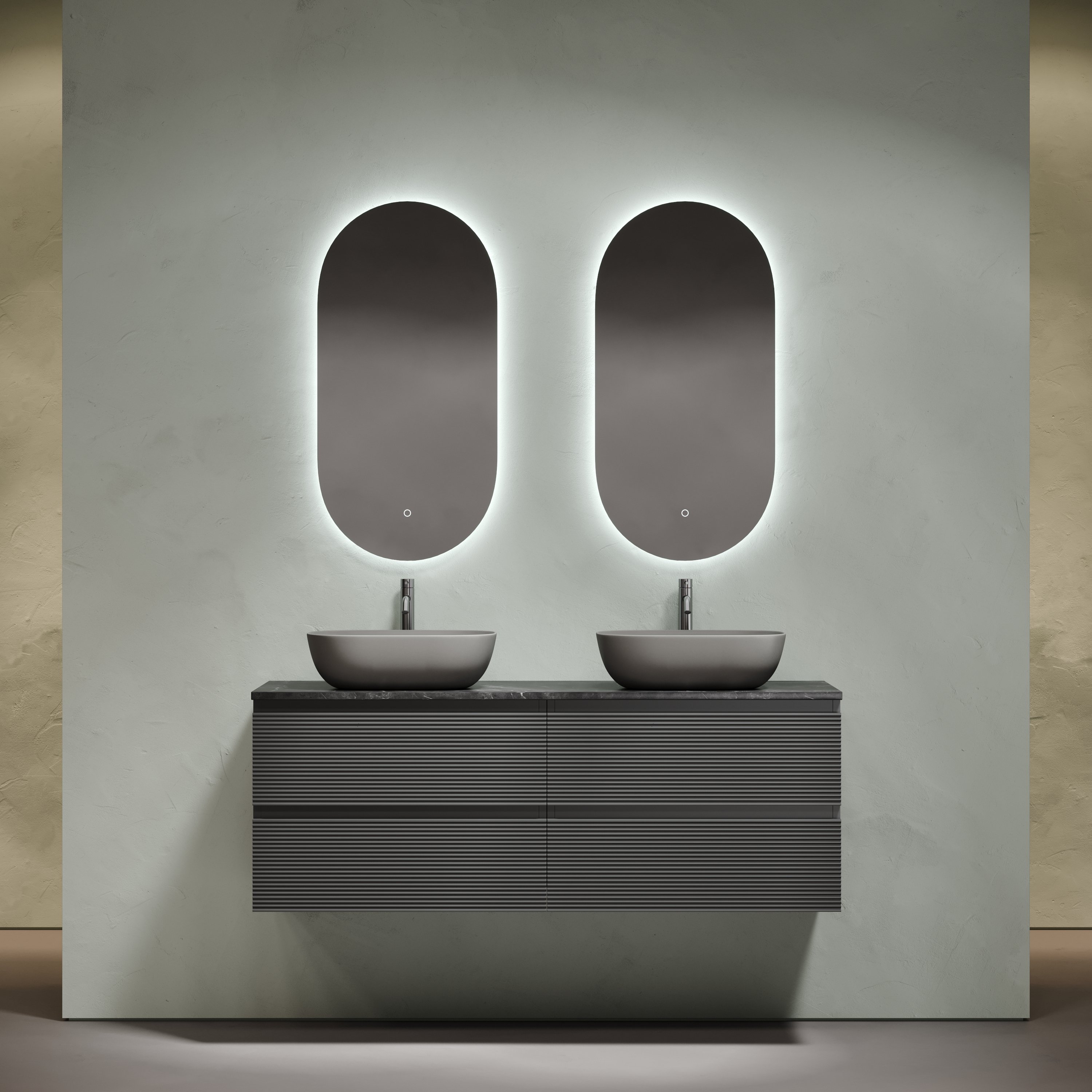 

Мебель для ванной комнаты Sancos Folk 140 grey soft, столешница черный мрамор TT140A1X, раковина CN6009MDH