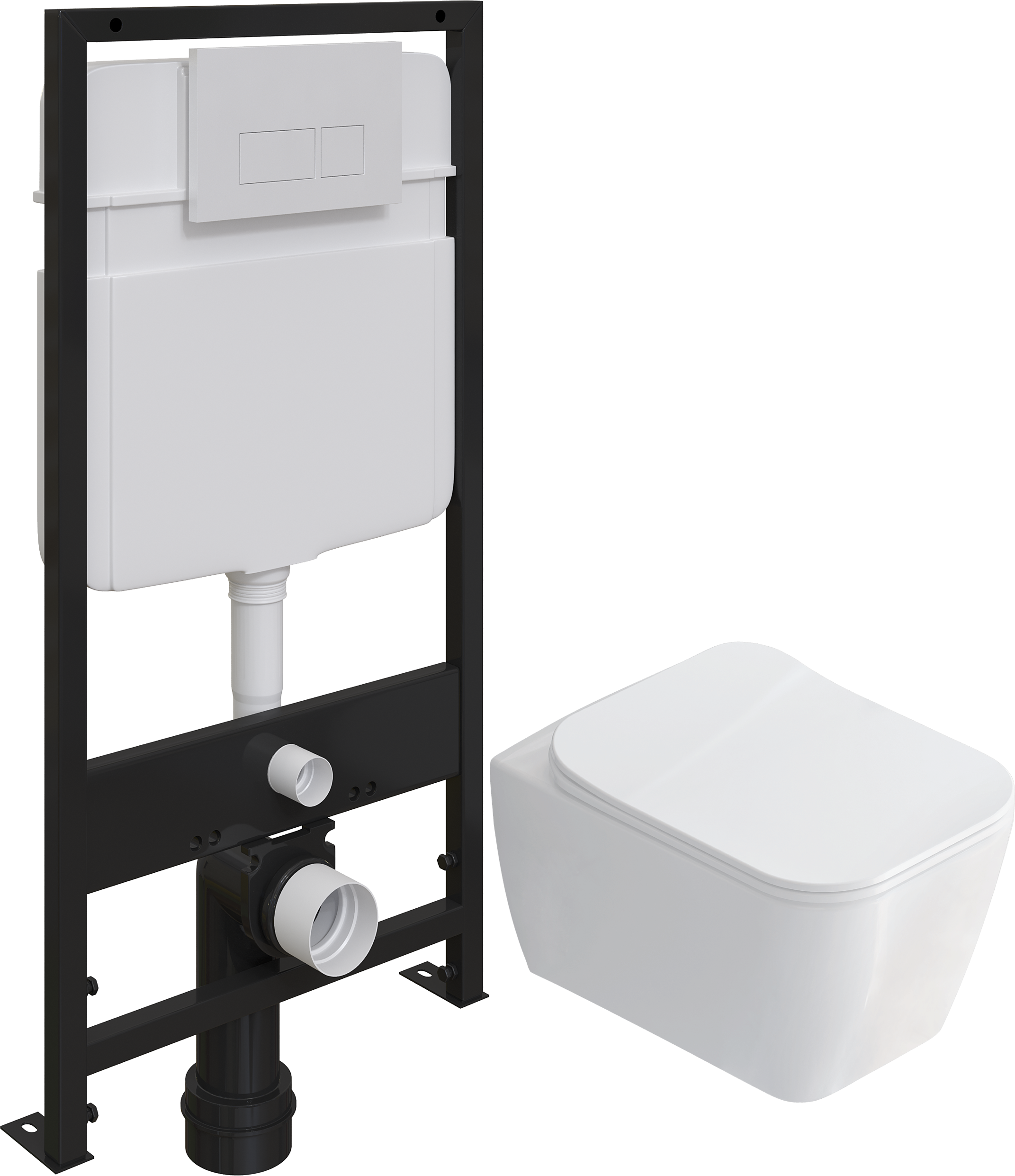 Комплект Унитаз подвесной STWORKI Монтре SETK3204-2616 безободковый, с микролифтом + Система инсталляции для унитазов EWRIKA ProLT 0026-2020 с белой кнопкой смыва