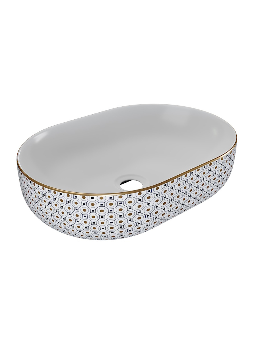 

Накладная раковина STWORKI Копенгаген CO50389 48 орнамент глянцевая белая, овальная