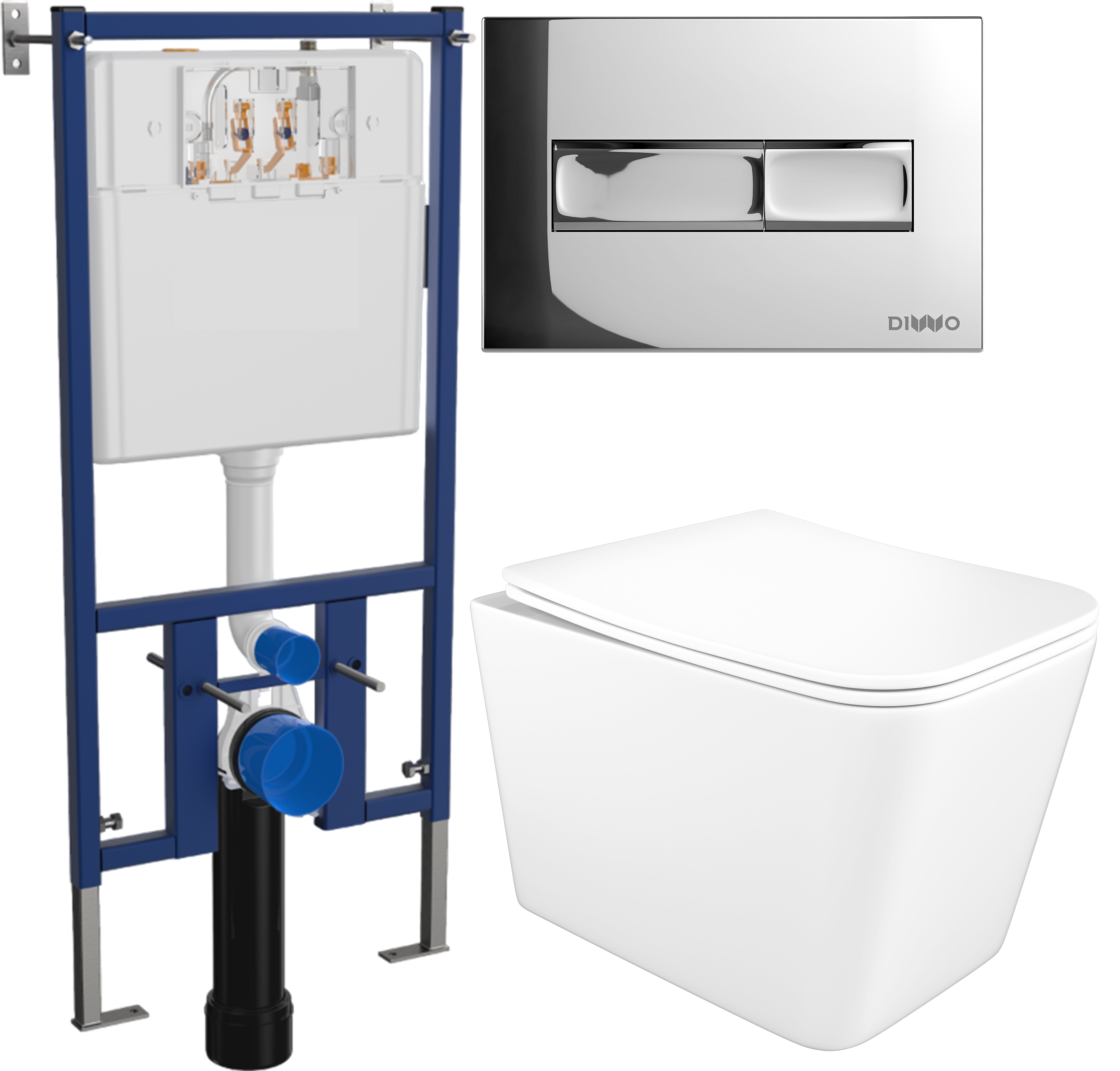 Комплект 3 в 1 Унитаз подвесной STWORKI Молде S23401WH безободковый с микролифтом антивсплеск Инсталляция DIWO 4501 Кнопка 7322 цвет глянцевый хром 20424₽