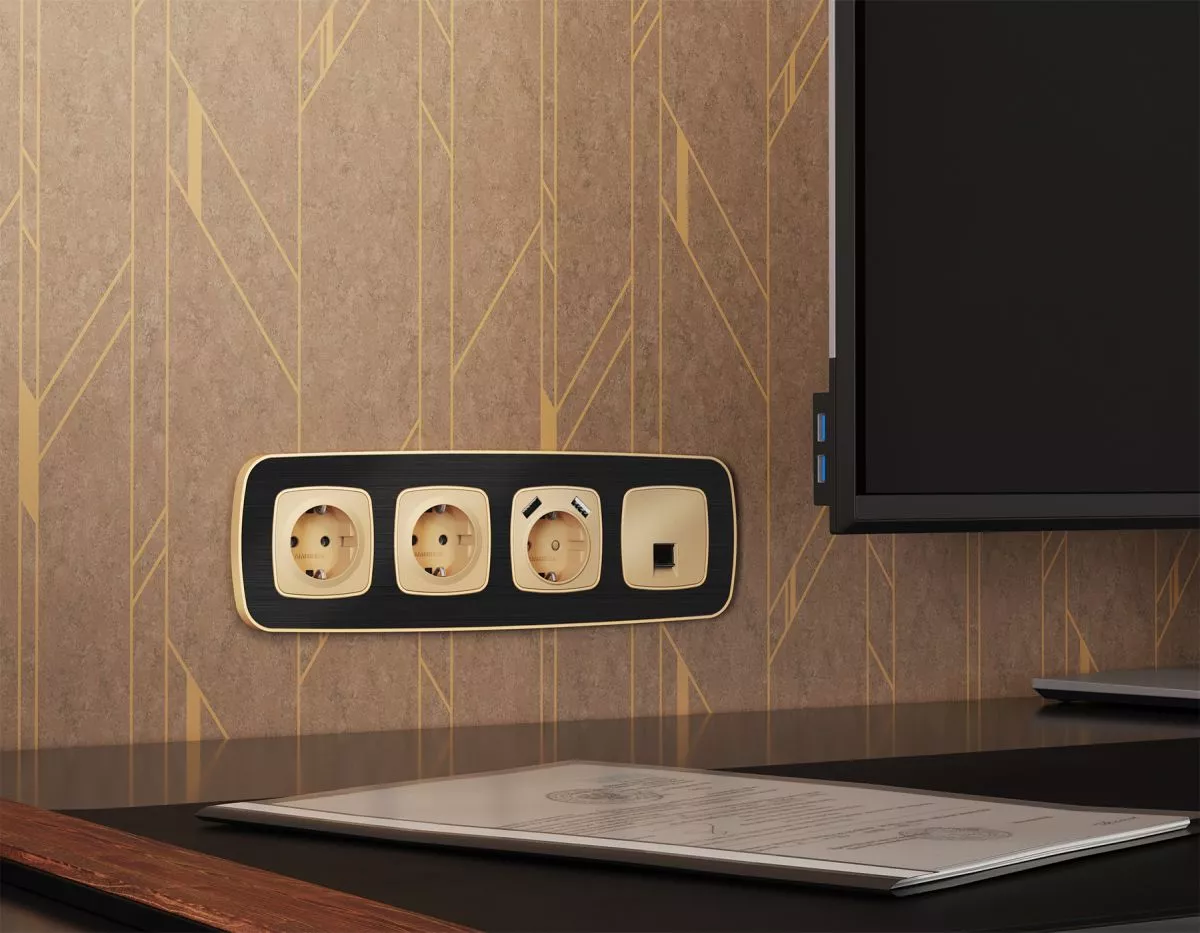 

Комплект механизма компьютерной розетки Ambrella Volt RJ-45 (8P8C) CAT6A экранированной с автоматической защитной шторкой OMEGA MO612005 Шампань QUANT (OP6120, VM185)