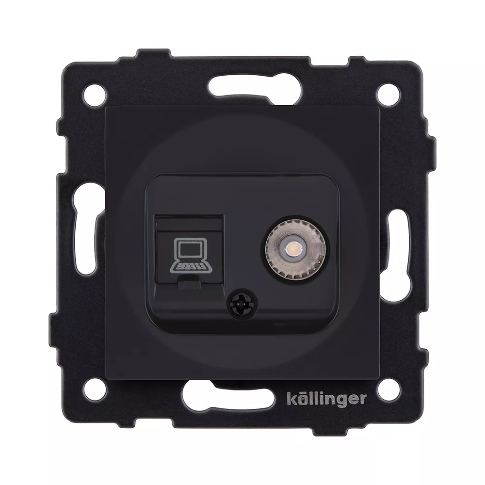 Розетка двойная TV (мама) + RJ45 Cat.6, черный матовый Kollinger REA-021BM для Aspekt, Eleganz, Reflex