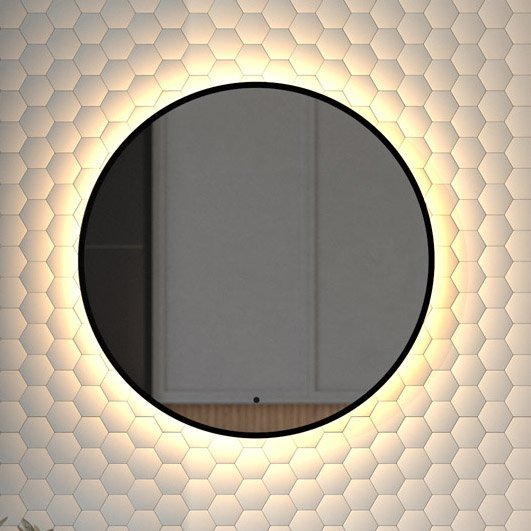 

Зеркало круглое Defesto Aura DF 2993R 60x60, с теплой подсветкой, инфракрасный выключатель, черное