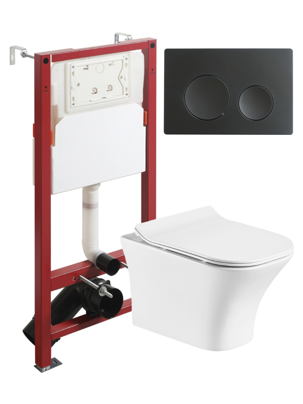 

Комплект Orange CI02-100W+APB144 Унитаз подвесной безободковый, с микролифтом + Система инсталляции + Кнопка смыва матовая черная