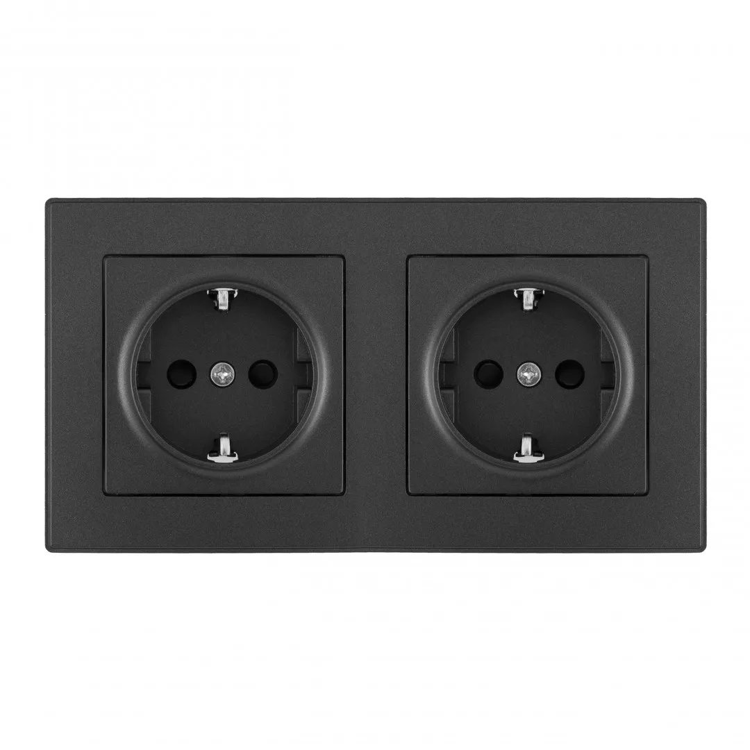 

Розетка двойная (двухпостовая) с/з и шторками Arte Milano SET06-2-40-1x2 black