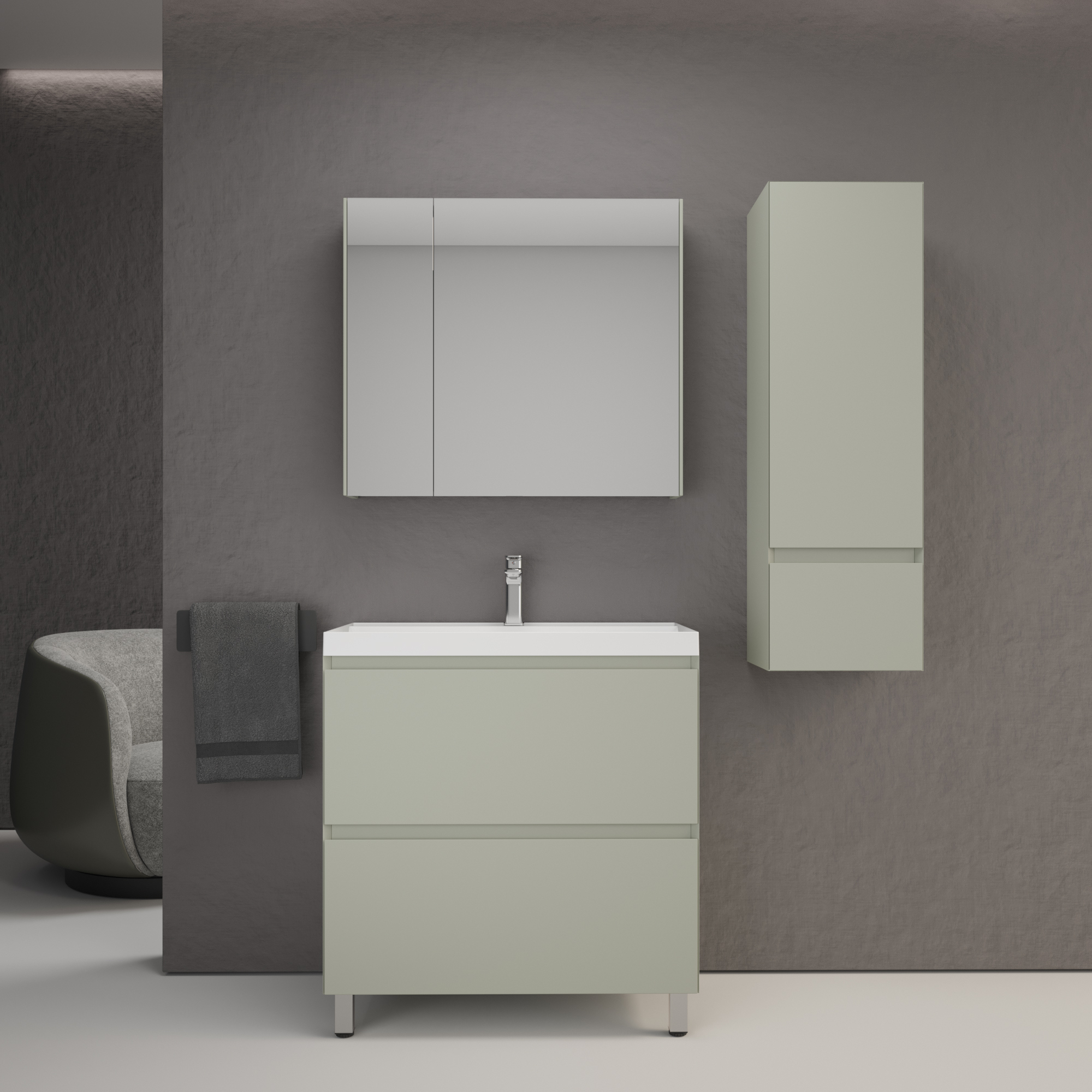 

Мебель для ванной комнаты Style Line Манхэттен 80 напольная, олива, раковина Florentina Астория 80 белая