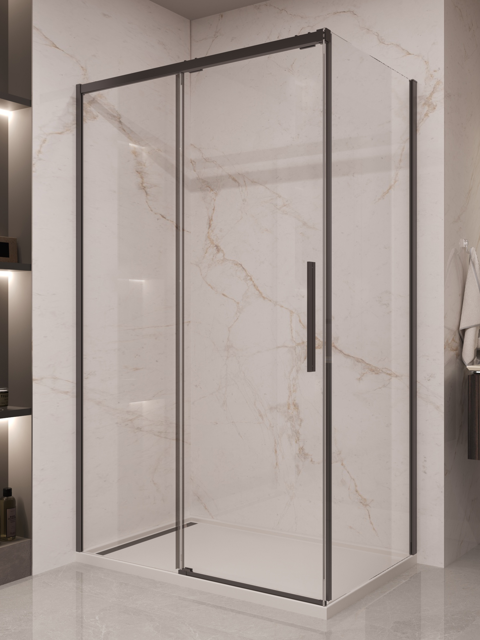 

Душевой уголок Vincea Stella VSR-1ST9011CLB 110x90 см, профиль матовый черный, стекло прозрачное