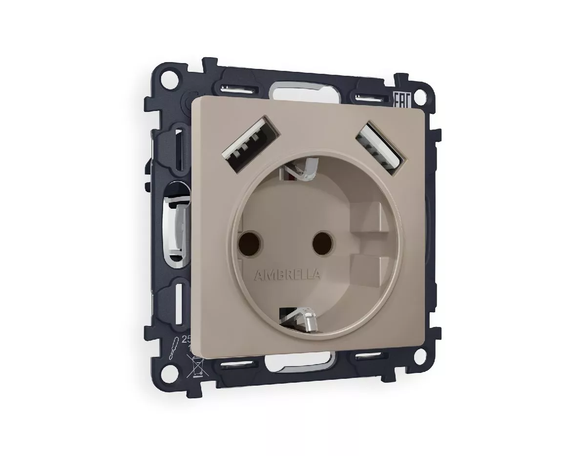 

Комплект механизма розетки 2USB A+A 18W (быстрая зарядка) с/з Ambrella Volt Alfa MA369010