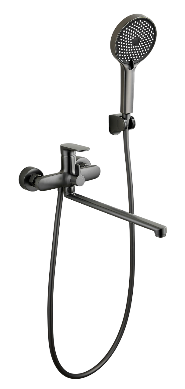 

Смеситель с длинным изливом для ванны BELZ B713 B22713-3 оружейная сталь