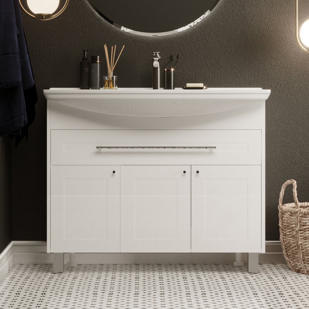 

Тумба под раковину без столешницы 1MarKa Lina 105 белый глянец, с дверками и ящиком