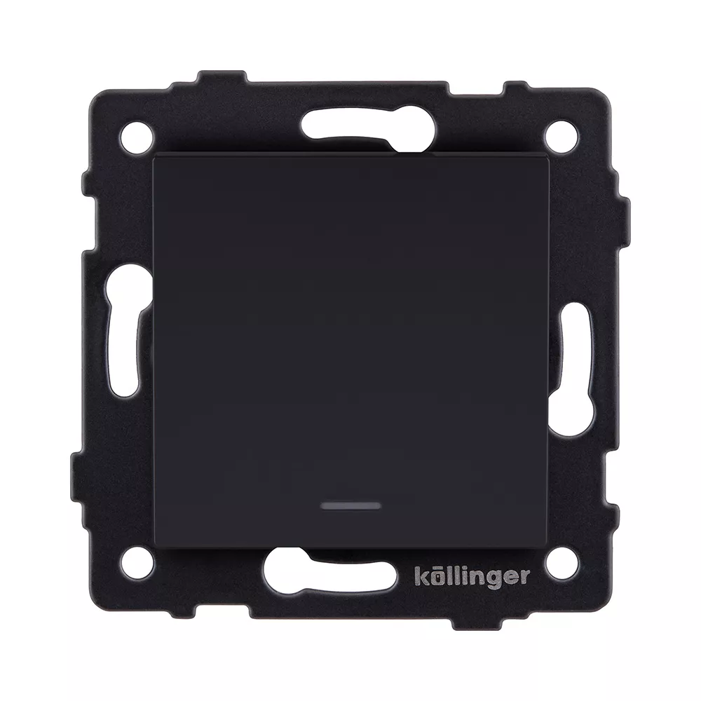 Выключатель 1-клавишный перекрестный 10А/250В с LED подсветкой, черный матовый Kollinger REA-S-015BM для Aspekt, Eleganz, Reflex