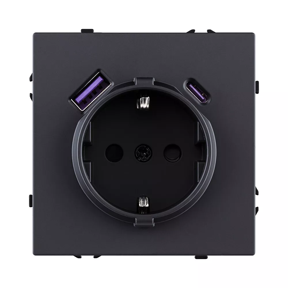 Розетка штепсельная SCHUKO 16A/250 В с USB A+C 20W, черный матовый Kollinger Eclipse EC-016BK