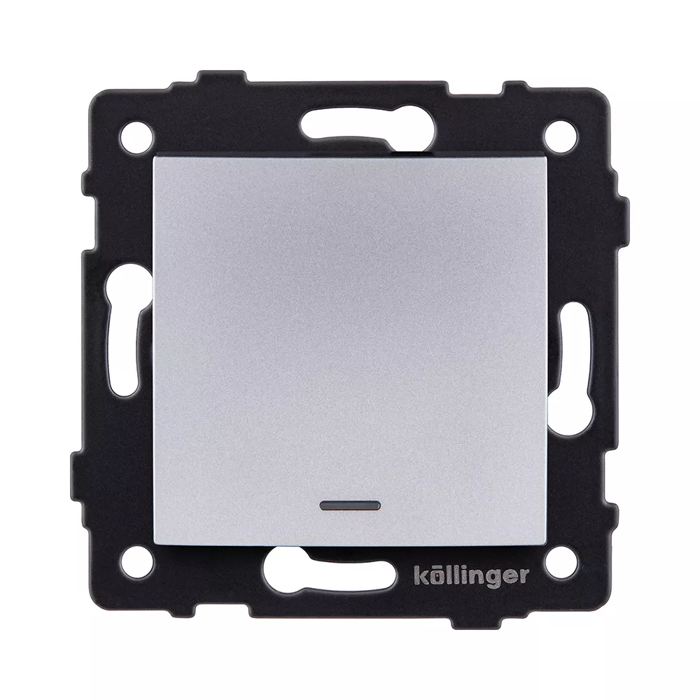 Выключатель 1-клавишный перекрестный 10А/250В с LED подсветкой, изогнутый, серый Kollinger REA-R-015GY для Aspekt, Eleganz, Reflex