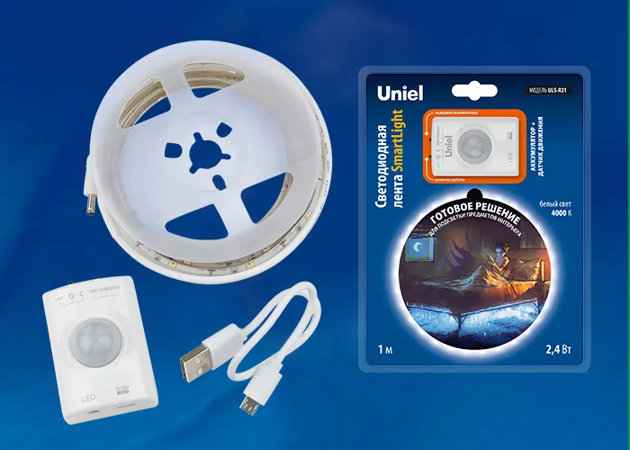 

Светодиодная лента Uniel ULS-R21-2,4W/4000K/1,0M/RECH SENSOR Smart Light блистер