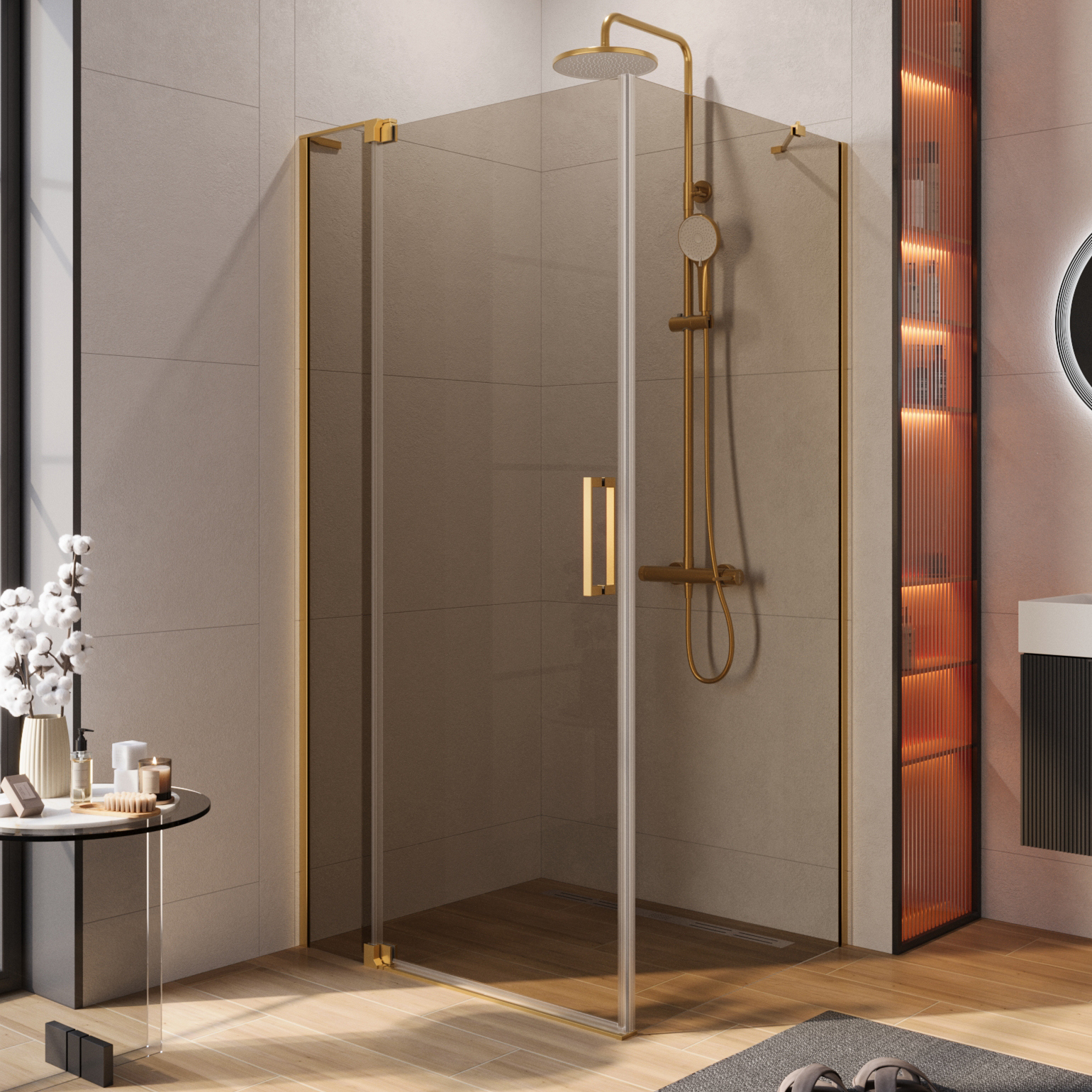 

Душевой уголок Cezares Slider AH 1 100-80/90 BR BORO профиль брашированное золото, стекло бронза