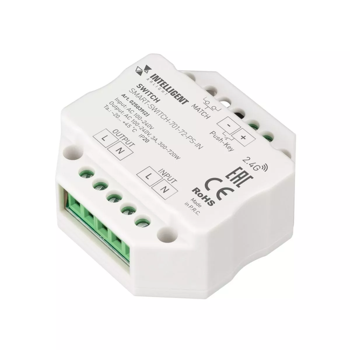 

Релейный модуль Arlight SMART-SWITCH-701-72-PS-IN (230V, 1x3A, 2.4G) 025039(2)