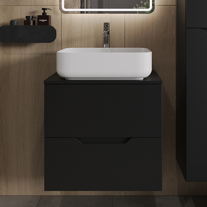 

Тумба с раковиной Orange Line 60 подвесная, 2 ящика, матовая черная с раковиной B05-500W