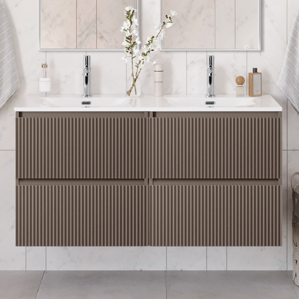 

Тумба с раковиной BelBagno Uno 120 подвесная, 4 ящика, матовая бежевая