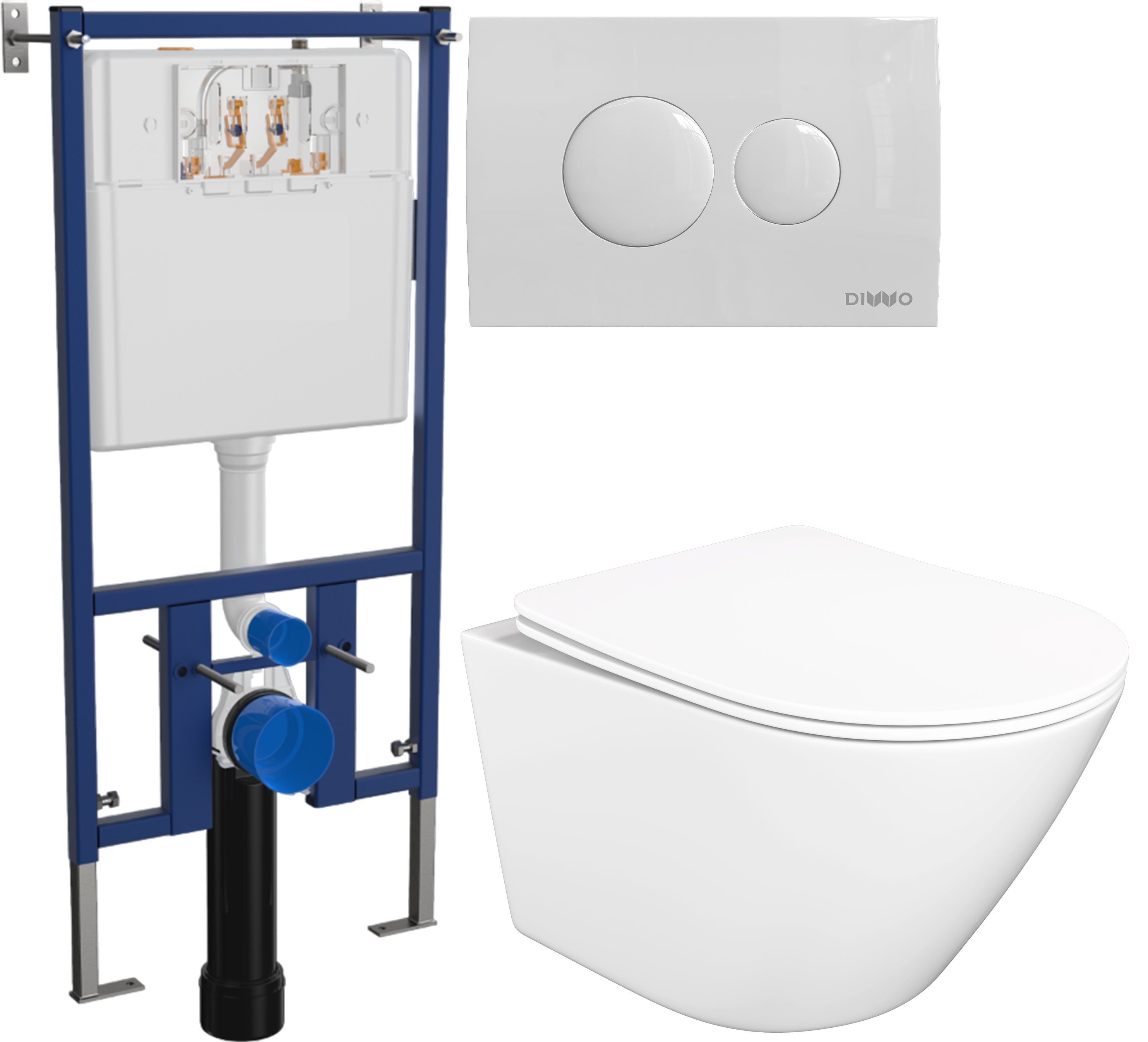 Комплект 3 в 1 Унитаз подвесной STWORKI Левангер S07401WH безободковый смыв Торнадо с микролифтом антивсплеск Инсталляция DIWO 4501 Кнопка 7310 цвет глянцевый белый 19368₽