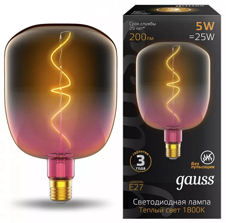 

Лампа светодиодная филаментная Gauss E27 5W 1800K розовая 1010802105