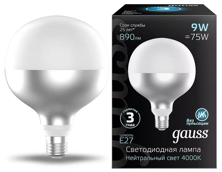 

Лампа светодиодная филаментная Gauss E27 9W 4100K белая 1014802209