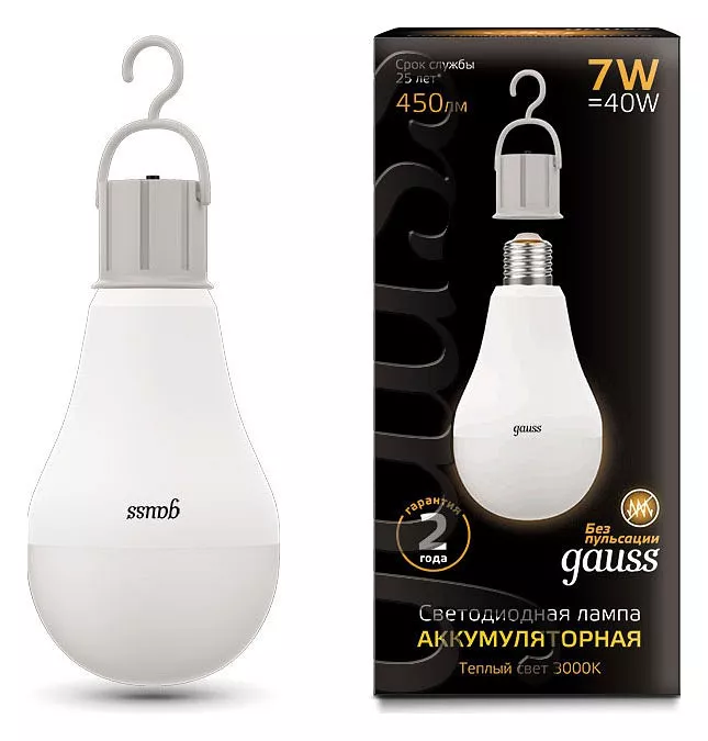 

Лампа светодиодная аккумуляторная Gauss E27 7W 3000K матовая 102402107
