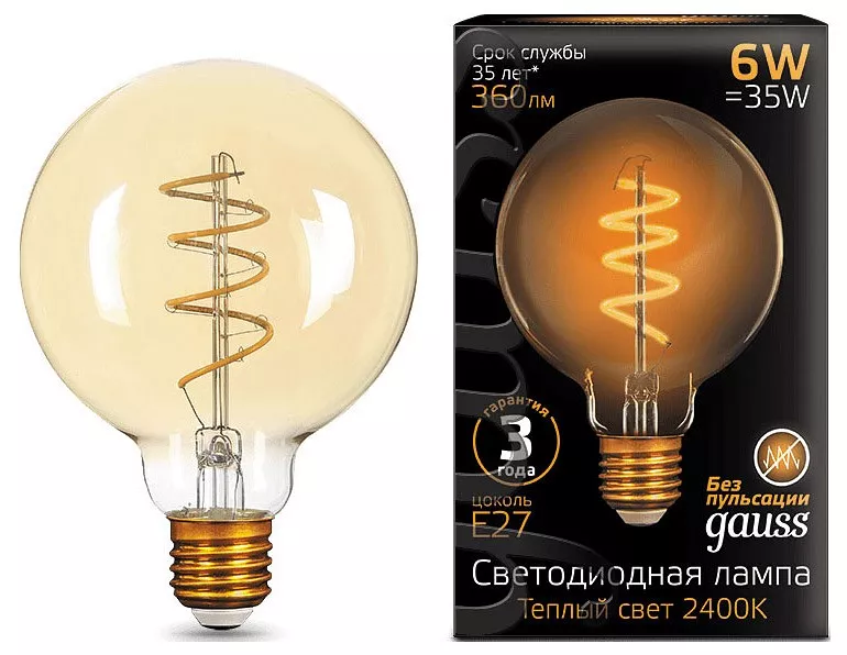 

Лампа светодиодная Gauss Led Filament G95 Flexible E27 6Вт 2400K 105802007