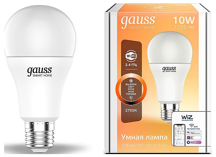 Лампа светодиодная диммируемая Gauss Smart Home E27 10W 2700K матовая 1070112