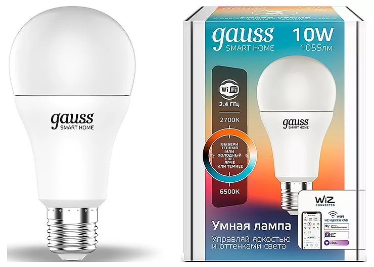 Лампа светодиодная диммируемая Gauss Smart Home E27 10W 2700-6500K матовая 1080112