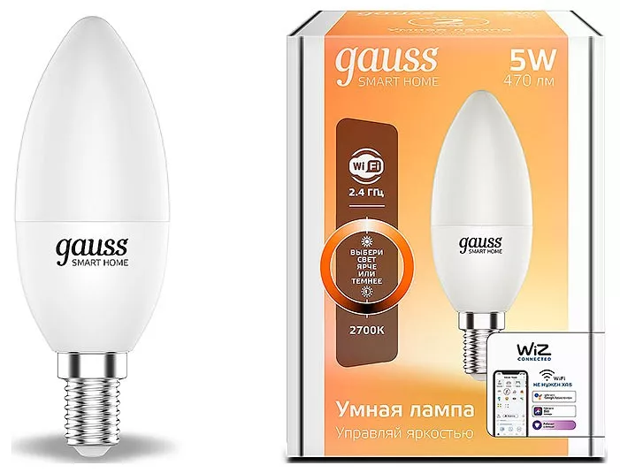 

Лампа светодиодная диммируемая Gauss Smart Home E14 5W 2700K матовая 1100112