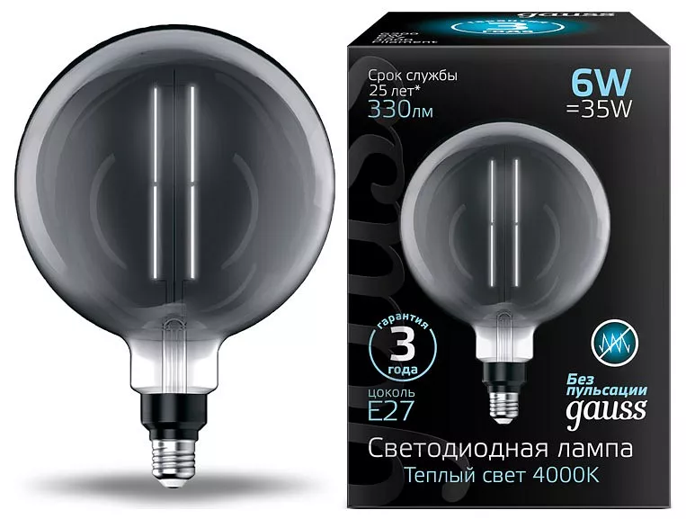 

Лампа светодиодная филаментная Gauss E27 6W 4000K серая 154802205