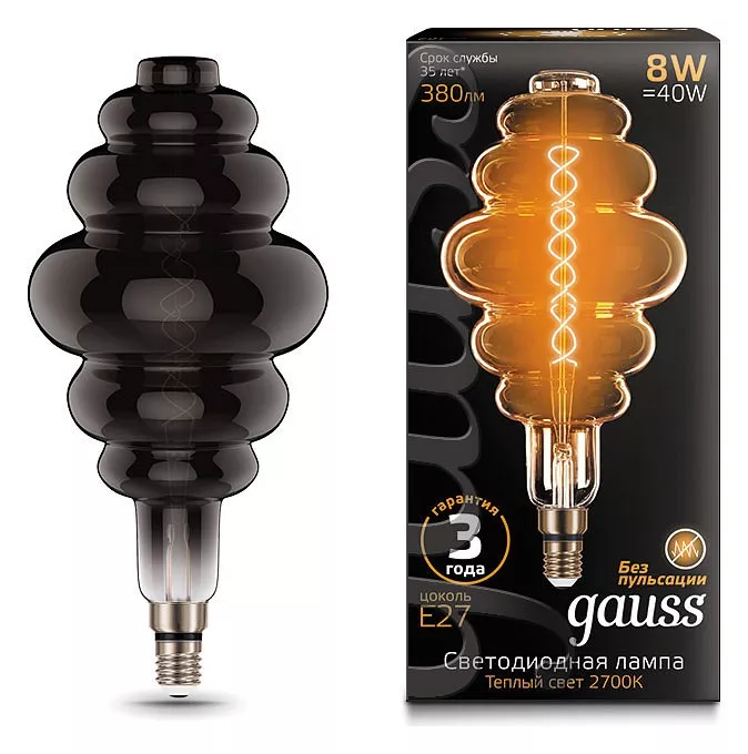 

Лампа светодиодная филаментная Gauss E27 8W 2700K серая 159802008
