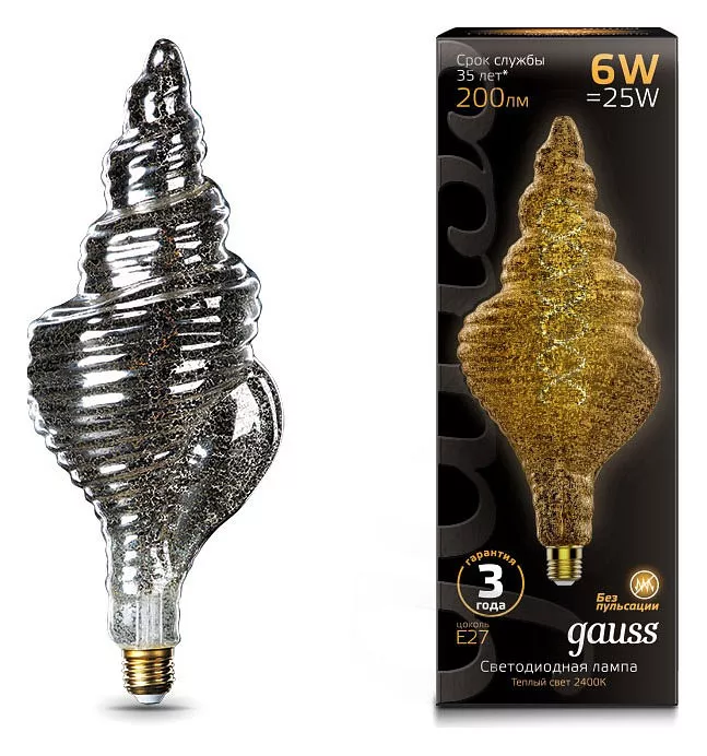 

Лампа светодиодная филаментная Gauss E27 6W 2400K серая 166802008