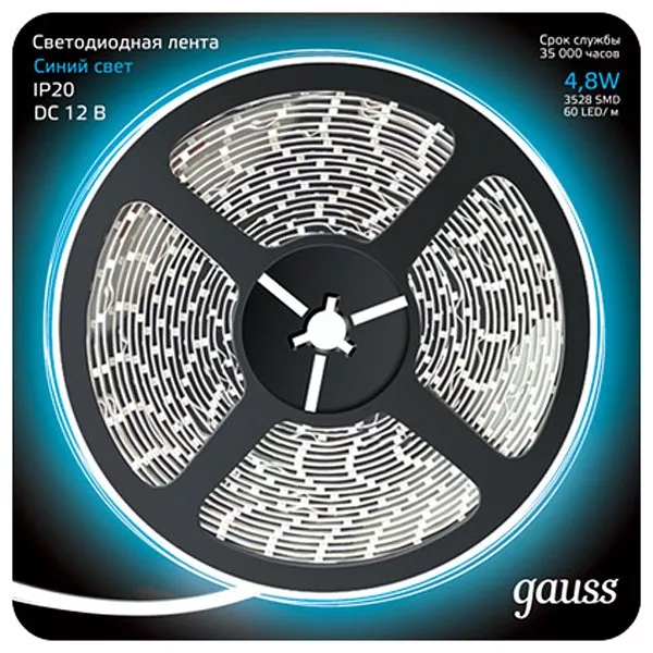 

Светодиодная лента Gauss 4,8W/m 60LED/m 2835SMD синий 5M 312000505