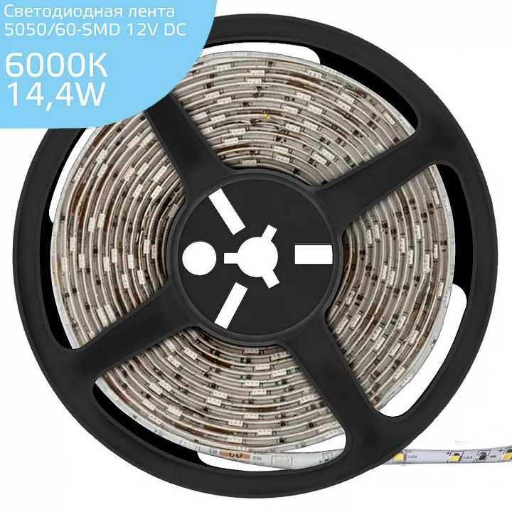 

Светодиодная лента Gauss 14,4W/m 60LED/m 5050SMD холодный белый 5M 355000314