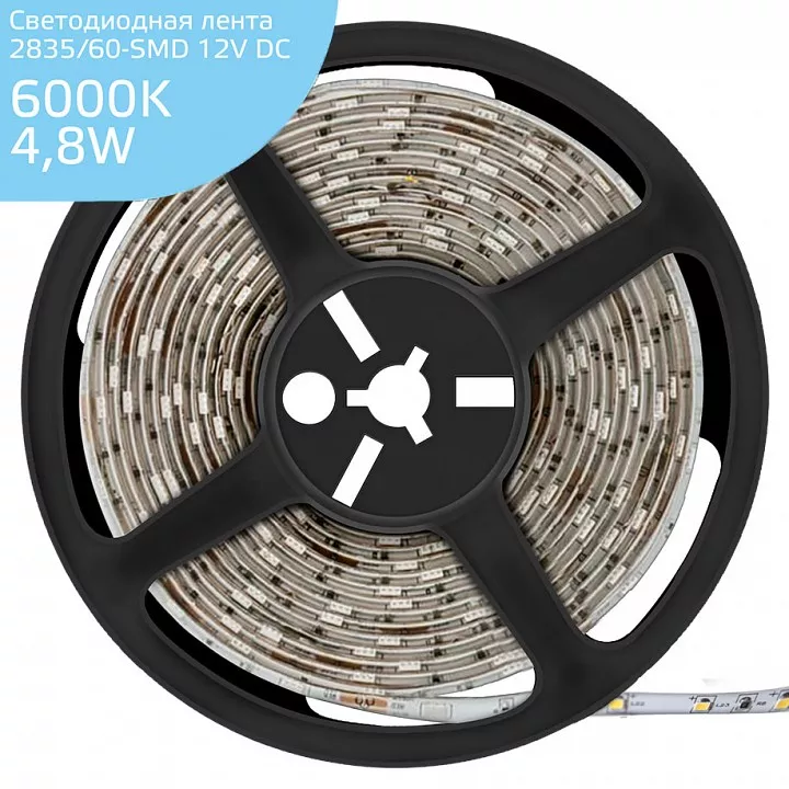 

Светодиодная влагозащищенная лента Gauss 4,8W/m 60LED/m 2835SMD холодный белый 5M 356000305