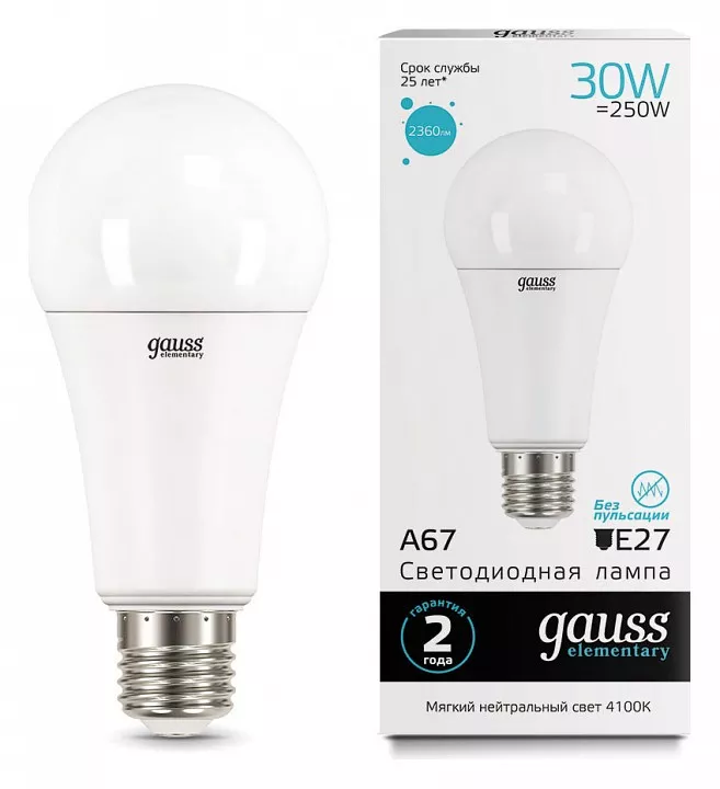 

Лампа светодиодная Gauss E27 30W 4100K матовая 73229