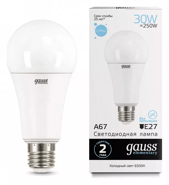 

Лампа светодиодная Gauss E27 30W 6500K матовая 73239