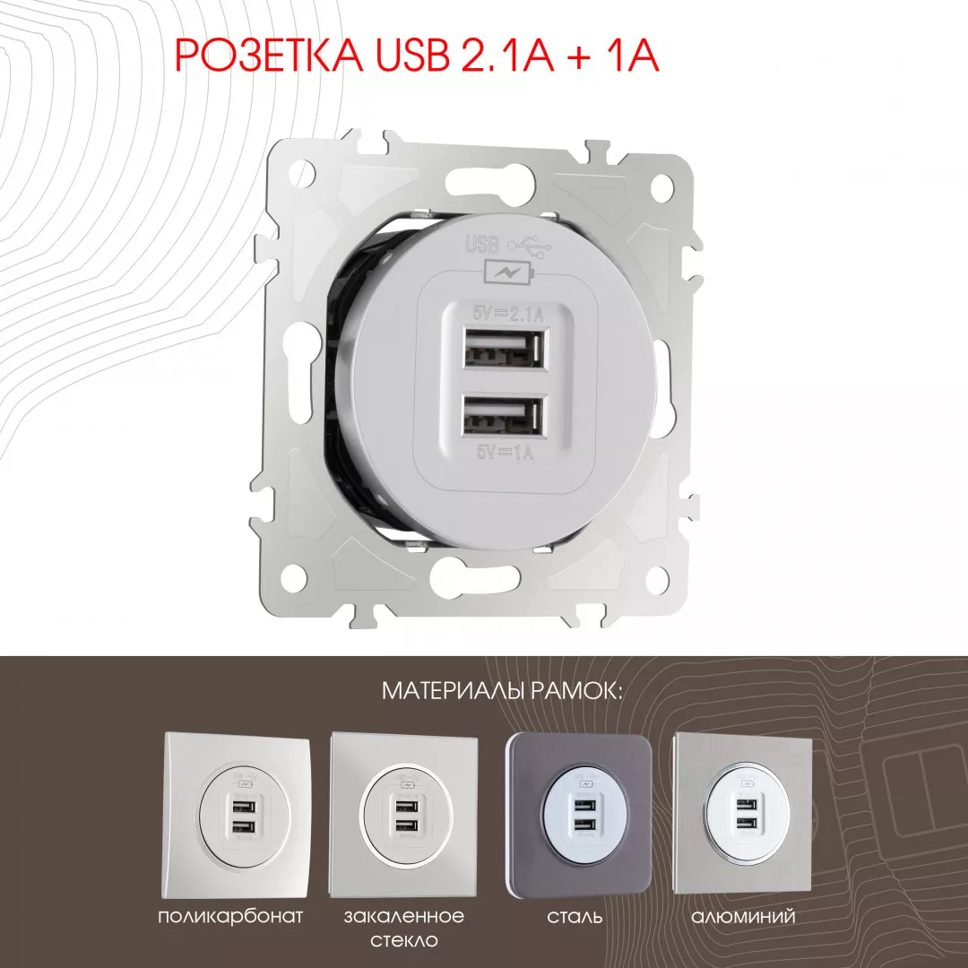 

Розетка USB 2.1А+1А Arte Milano 202.46-1.silver