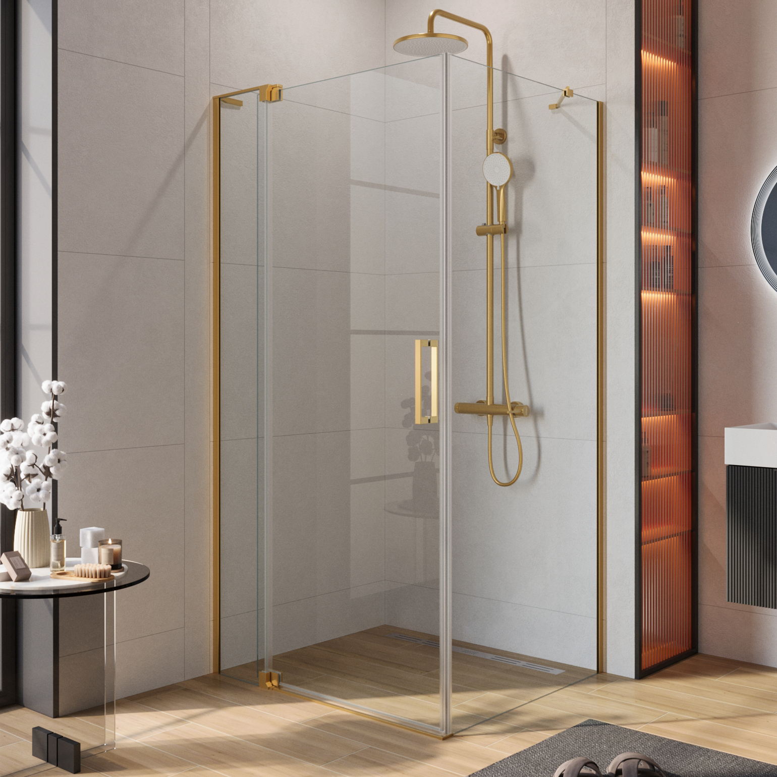 

Душевой уголок Cezares Slider AH 1 90-90/100 C BORO профиль брашированное золото, стекло прозрачное